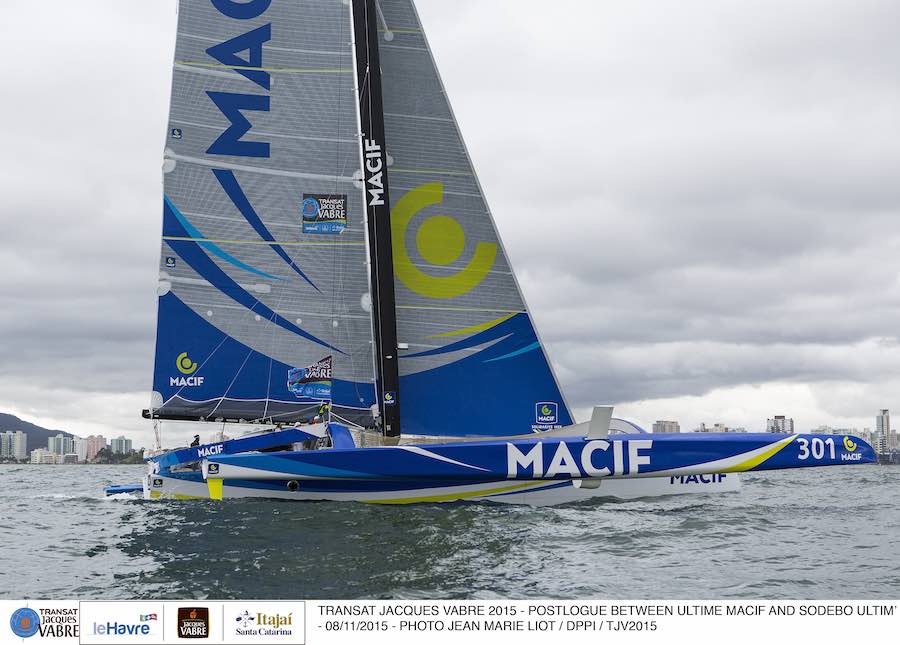 Illustration Ultimes postlogue between Ultime Macif and Sodebo Ultim’, during the Transat Jacques Vabre sailing race arrivals on november 8, 2015 in Itajai, Brazil - Photo Jean Marie Liot / DPPI
