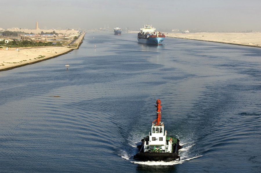 Ship passing through the Suez Canal